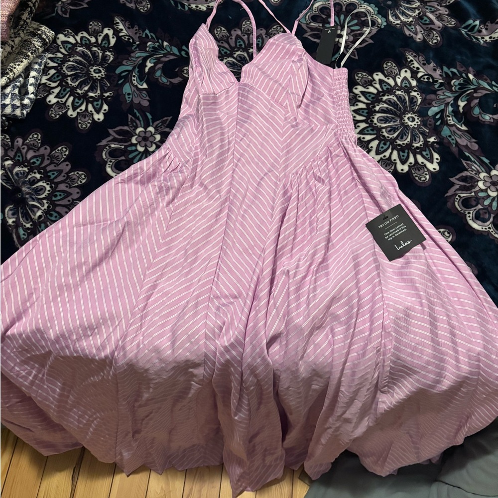 Lulus pink floor-length striped dress NWT
